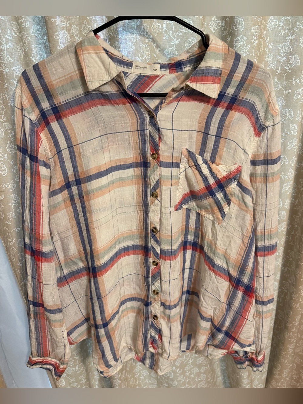 Maurices Coastal Grandmother Plaid Button Down Shirt Plus Size 1 Relaxed Fit